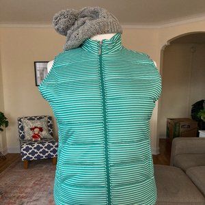 NWOT Diffusion Women's Extra Large XL Green & White Striped Fitted Puffer Vest
